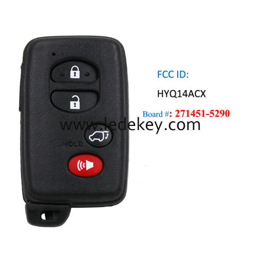 Toyota 3+1 button Smart Key 314Mhz P1 D4 4D-67 Chip FCCID :HYQ14ACX Board # 271451-5290 For Toyota Prius Rav4 Highlander Land Cruiser 2007+