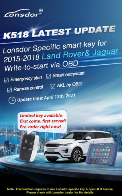 Lonsdor Specific Smart Remote Car Auto Key for LandRover/Jaguar 2015-2018 5 Buttons 315MHz JLR Work with K518 Programmer