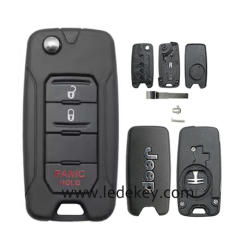 Jeep 2+1 Button Flip Remote Key Shell With SIP22 Blade