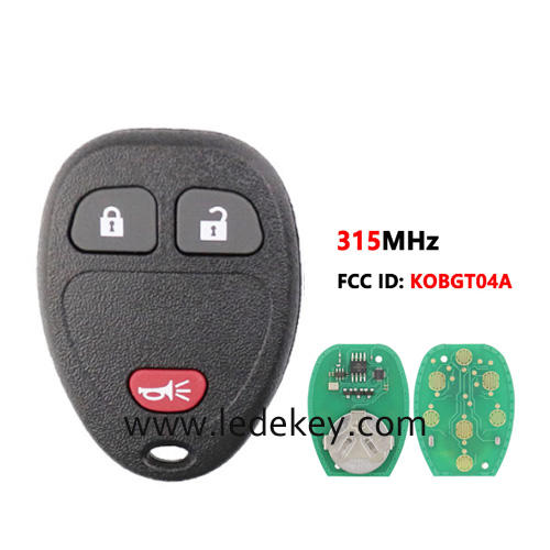 For Chevrolet GMC 3 button remote key with 315Mhz FCCID:KOBGT04A