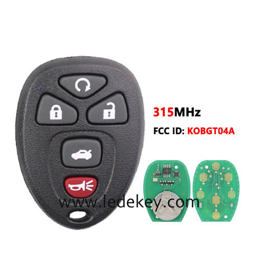 For Chevrolet GMC 5 button remote key with 315Mhz FCCID:KOBGT04A