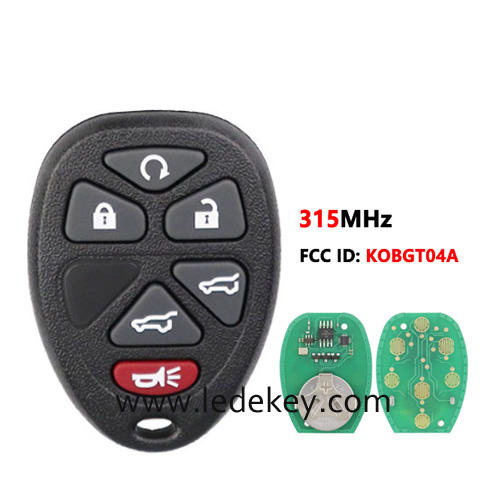 For Chevrolet GMC 6 button remote key with 315Mhz FCCID:KOBGT04A