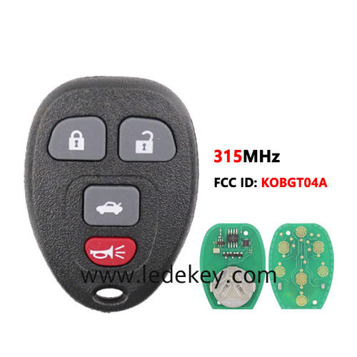 For Chevrolet GMC 4 button remote key with 315Mhz FCCID:KOBGT04A