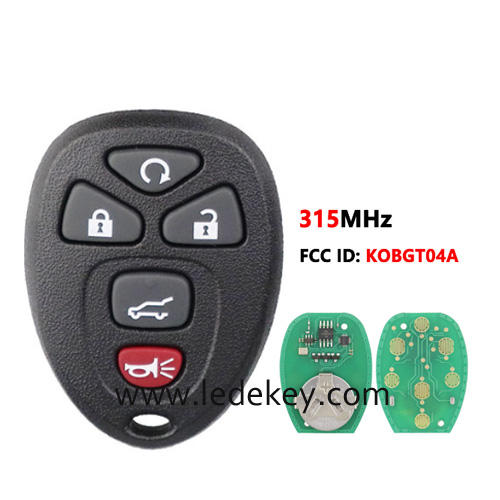 For Chevrolet GMC 5 button remote key with 315Mhz FCCID:KOBGT04A