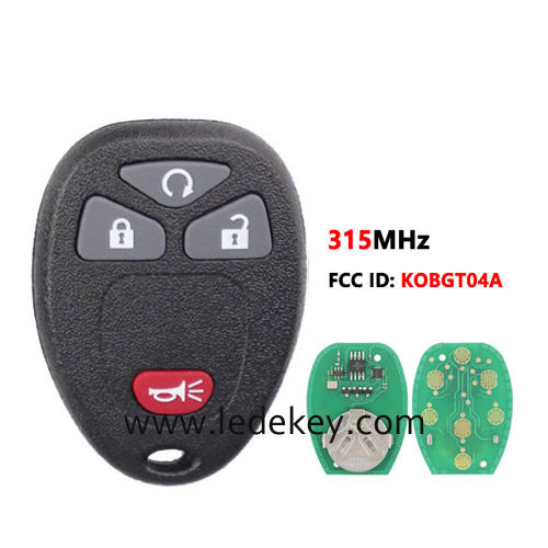 For Chevrolet GMC 4 button remote key with 315Mhz FCCID:KOBGT04A