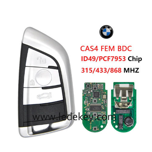 Silver Color 3 Button BMW 3 5 7 F Series CAS4 CAS4+ FEM/BDC Smart Remote Key KeylessGo  With ID49-PCF7953 Chip 315/433/868Mhz (pls choose frequency)