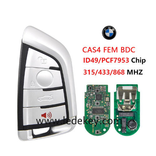 Silver Color 4 Button BMW 3 5 7 F Series CAS4 CAS4+ FEM/BDC Smart Remote Key KeylessGo  With ID49-PCF7953 Chip 315/433/868Mhz (pls choose frequency)