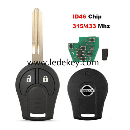 For Nissan 2 button remote key with ID46 chip 315/433mhz（pls choose frequency）