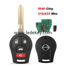 For Nissan 3+1 button remote key with ID46 chip 315/433mhz（pls choose frequency）