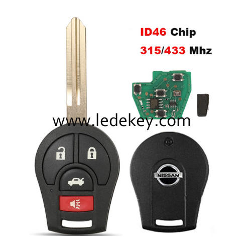 For Nissan 3+1 button remote key with ID46 chip 315/433mhz（pls choose frequency）