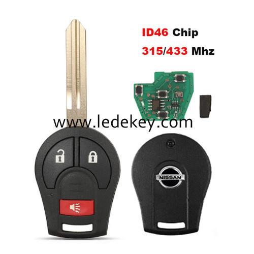 For Nissan 2+1 button remote key with ID46 chip 315/433mhz（pls choose frequency）