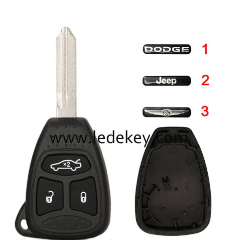 For Chrysler/Dodge/Jeep 3 button remote key shell case No battery clamp (pls choose logo)