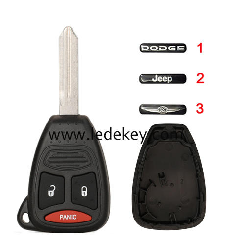 For Chrysler/Dodge/Jeep 2+1 button remote key shell case No battery clamp (pls choose logo)