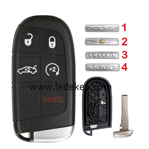 For Chrysler/Dodge/Jeep/RAM 4+1 button remote key shell case (pls choose logo)