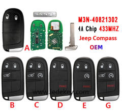 OEM Original 2/3/4/5 Buttons Remote Key Fob FCCID : M3N40821302 433Mhz 4A chip For Jeep Compass 2017+  (pls choose model )
