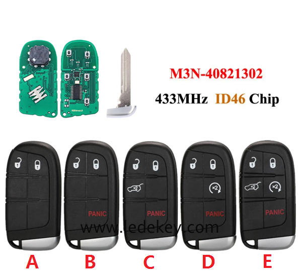 2/3/4/5 Buttons Remote Key Fob FCCID : M3N40821302 433Mhz ID46 chip For Chrysler Dodge Journey Challenge Jeep Grand Cherokee  (pls choose model and logo)