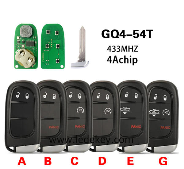 2/3/4/5 Buttons Remote Key Fob FCCID : GQ4-54T 433Mhz 4A chip For Jeep Cherokee 2014 - 2020 Durango Chrysler  (pls choose model )