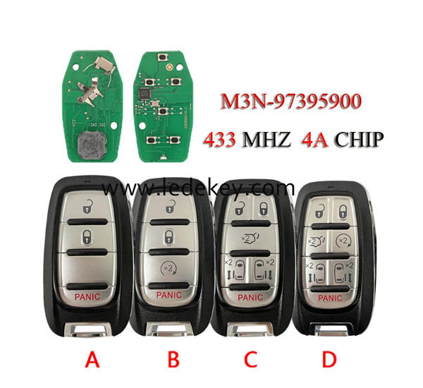 3/4/6/7 Buttons Remote Key Fob FCCID : M3N-97395900 433Mhz 4A chip For Chrysler Pacifica 2017+  (pls choose model )