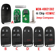 2/3/4/5 Buttons Remote Key Fob FCCID : M3N40821302 433Mhz 4A chip For Jeep Compass 2017+  (pls choose model )