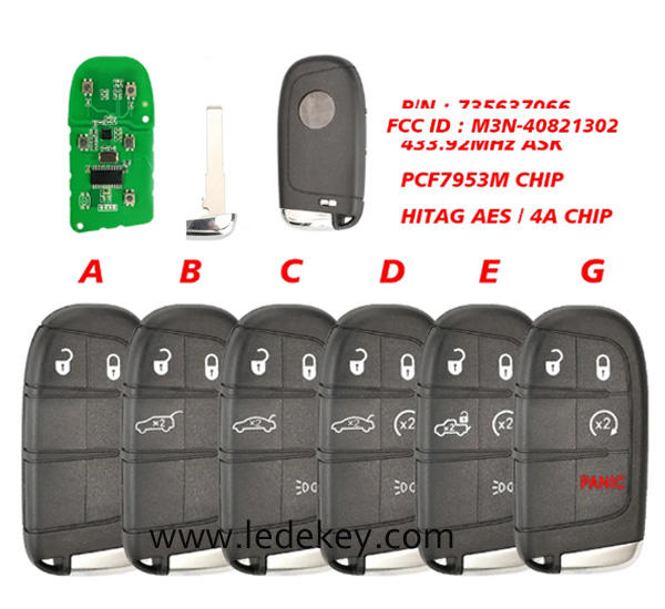 2/3/4/5 Buttons Smart Key  433Mhz 4A chip FCCID : M3N-40821302 For Fiat 500 500L 500X 2016-2019  (pls choose model )