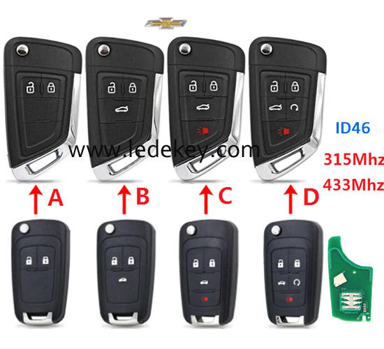 2/3/4/5 buttons Chevrolet Modified remote key 315 / 433Mhz with ID46 chip (pls choose model and frequency)