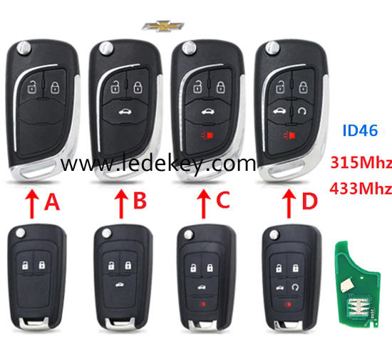 2/3/4/5 buttons Chevrolet Modified remote key 315 / 433Mhz with ID46 chip (pls choose model and frequency)