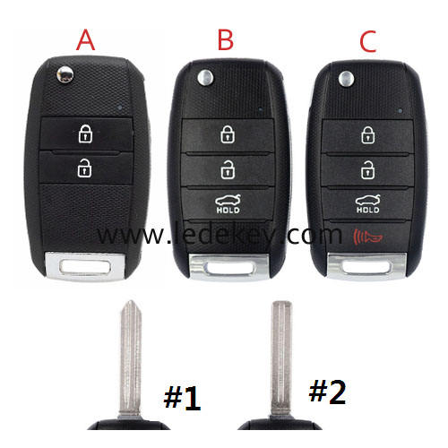 Kia 2/3/4 button flip key shell (Please choose model A/B/C and key blade #1/ #2)