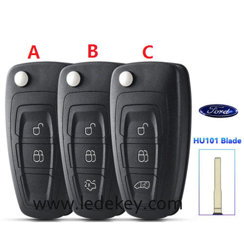 Ford 2/3 button flip remote key shell with HU101 blade  (Please choose model)