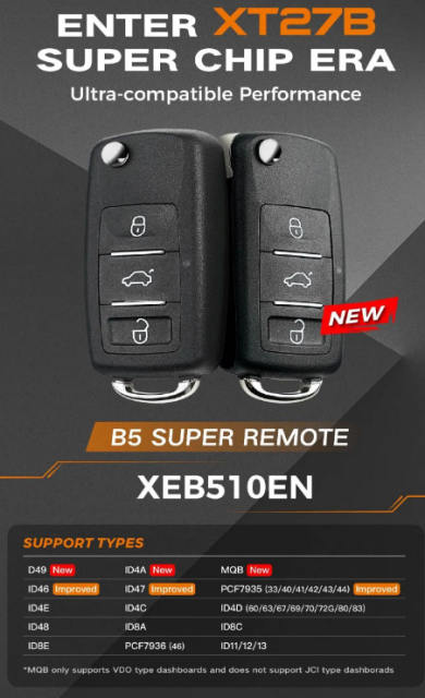 VVDI universal 3 button remote master XEB510EN with XT27B Super Chip