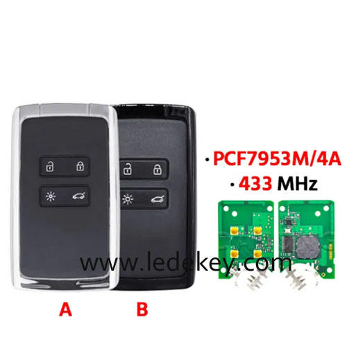 For Ren-ault 4B Remote Smart Car Key   with 433Mhz 4A Chip No Logo FCC ID: KR5IK4CH-01 for Ren-ault Espace 5, Megane 4, Talisman 2016 2017 2018 2019 (Please choose model)