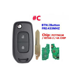 For Ren-ault 2 button flip remote key   with 433Mhz 4A-PCF7961M Chip No Logo (Please choose model)