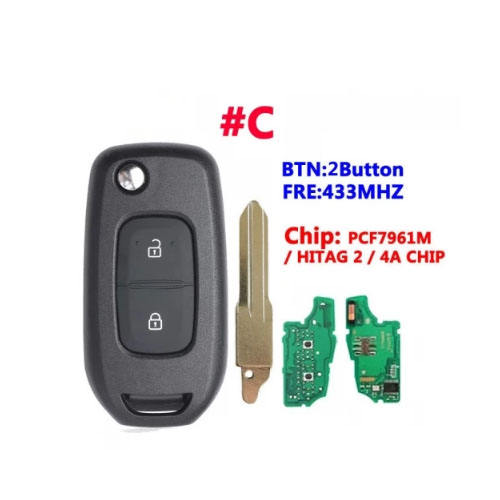 For Ren-ault 2 button flip remote key   with 433Mhz 4A-PCF7961M Chip No Logo (Please choose model)