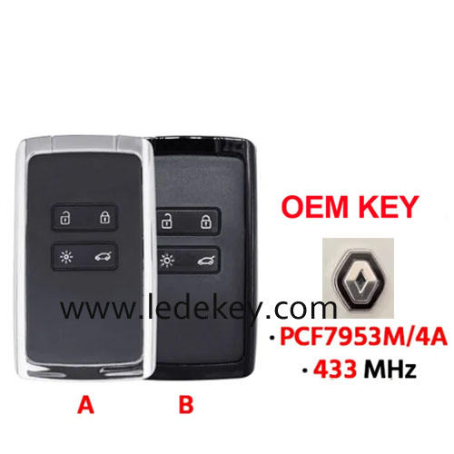 Original OEM Key Ren-ault 4B Remote Smart Car Key with 433Mhz 4A Chip With Logo FCC ID: KR5IK4CH-01 for Ren-ault Espace 5, Megane 4, Talisman 2016 2017 2018 2019 (Please choose model)