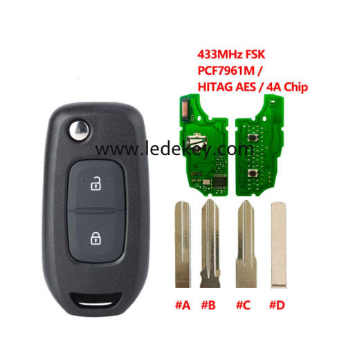 For Ren-ault 2 button flip remote key   with 433Mhz 4A-PCF7961M Chip No Logo (Please choose model)