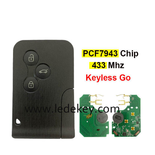 Keyless go 3 Button Car Key Control For Ren-ault Clio 3 Megane 2 Scenic 2 PCF7943 433Mhz