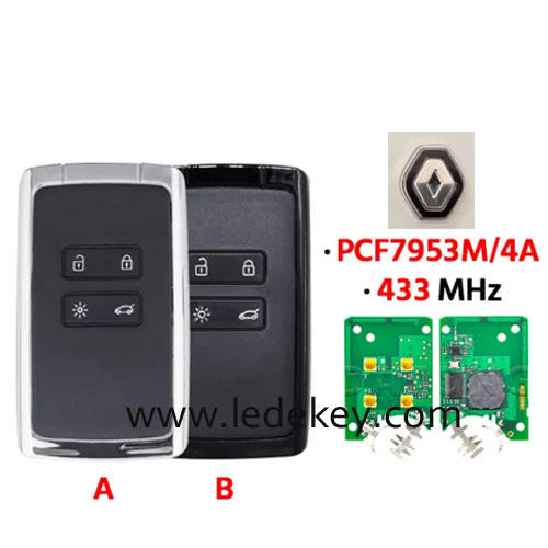 For Ren-ault 4B Remote Smart Car Key with 433Mhz 4A Chip With Logo FCC ID: KR5IK4CH-01 for Ren-ault Espace 5, Megane 4, Talisman 2016 2017 2018 2019 (Please choose model)