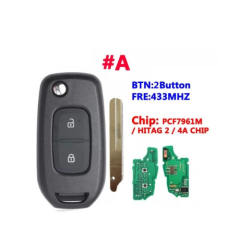 For Ren-ault 2 button flip remote key   with 433Mhz 4A-PCF7961M Chip No Logo (Please choose model)