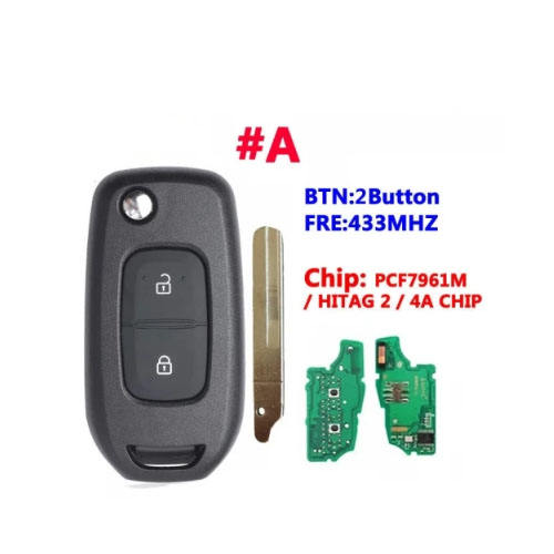 For Ren-ault 2 button flip remote key   with 433Mhz 4A-PCF7961M Chip No Logo (Please choose model)