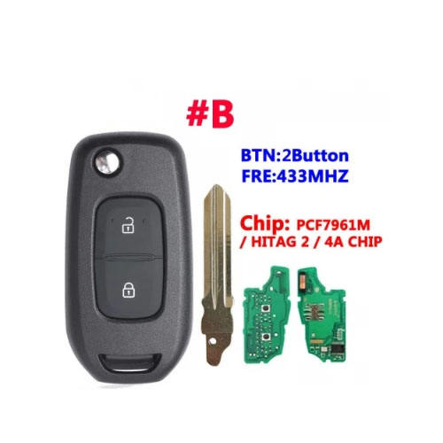 For Ren-ault 2 button flip remote key   with 433Mhz 4A-PCF7961M Chip No Logo (Please choose model)