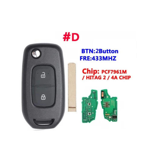 For Ren-ault 2 button flip remote key   with 433Mhz 4A-PCF7961M Chip No Logo (Please choose model)