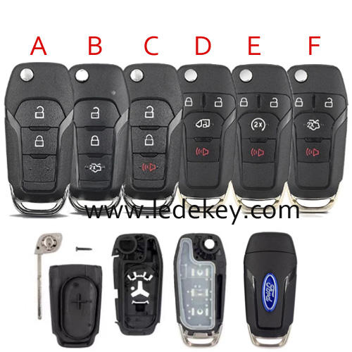 Ford 2/3/4/ buttons flip remote key shell with logo  (Please choose model )