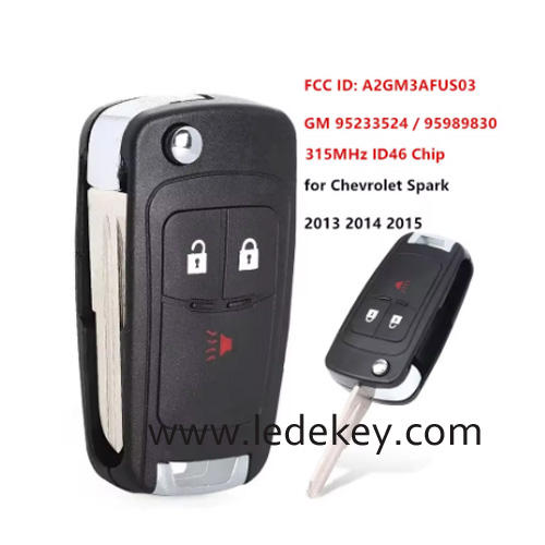 3 buttons Chevrolet Spark remote key 315Mhz ID46 chip GM 95233524 / 95989830 FCC ID: A2GM3AFUS03 Flip Remote Key Fob for Chevrolet Spark 2013 2014 2015