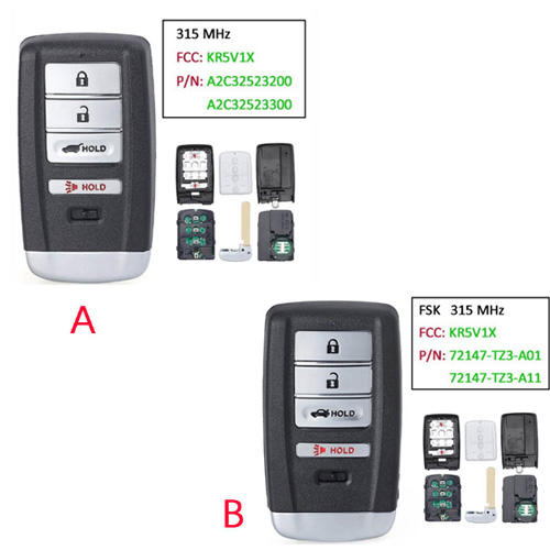 3 Buttons Acura Smart Remote Key 315MHz ID47 Chip (FCC ID : KR5V1X)For Honda Acura MDX RDX ILX RLX TLX 2014-2020