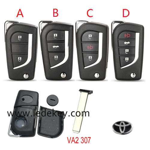 For Toyota flip remote key shell with VA2 blade with logo , pls choose button model