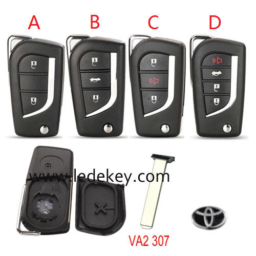 For Toyota flip remote blank key shell with VA2 blade with logo , pls choose button model