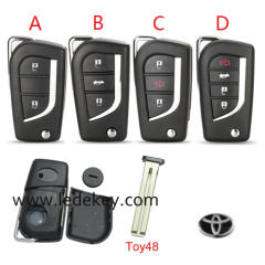 For Toyota flip remote key shell with TOY48 blade with logo , pls choose button model