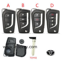 For Toyota flip remote key shell with TOY43 blade with logo , pls choose button model