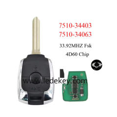 For SSANG YONG 2 Buttons Remote Key 87510-34403 /34063 With 433Mhz 4D60 Chip For Ssangyong Actyon Kyron Rexton Korando Stavic Tivoli Auto Fob Control