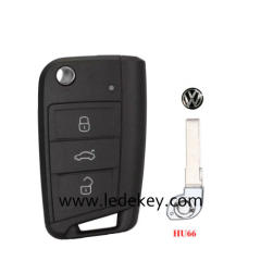 For VW MQB 3 button flip remote key shell with HU66 blade