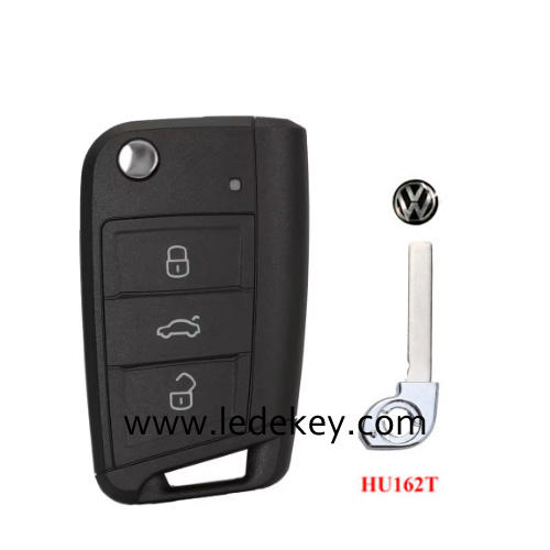 For VW MQB 3 button flip remote key shell with HU162T blade